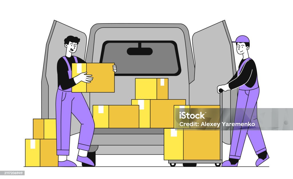 Van Loading Vector Loading Van Vector Simple Stock Illustration - Download Image Now - Box ...