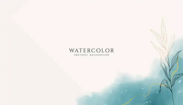 Vector illustration of Abstract horizontal watercolor background. Neutral light green blue olive colored empty space background illustration