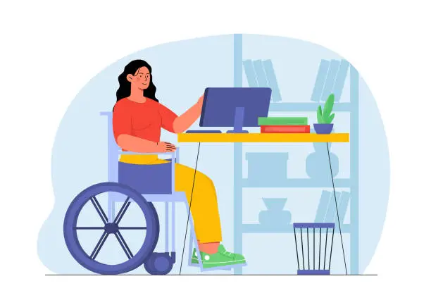 Vector illustration of Disabled woman with education vector