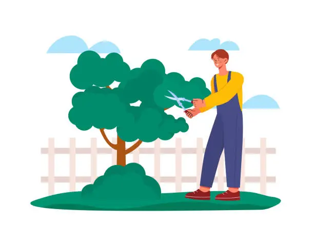 Vector illustration of Man cut bushes vector concept