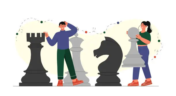 Vector illustration of People with chess pieces vector