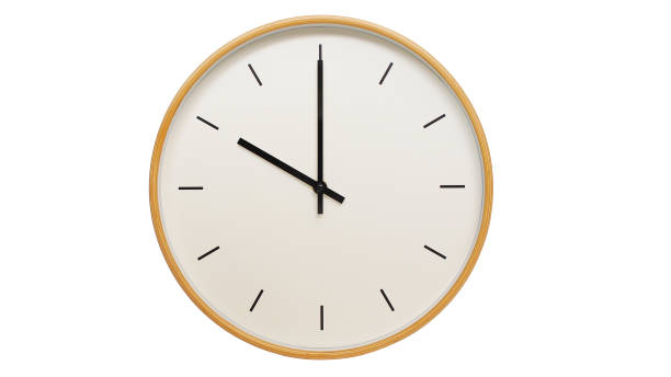 istock Isolated on white background Minimalist style wooden wall clock, showing time at 10:00. 2117273610