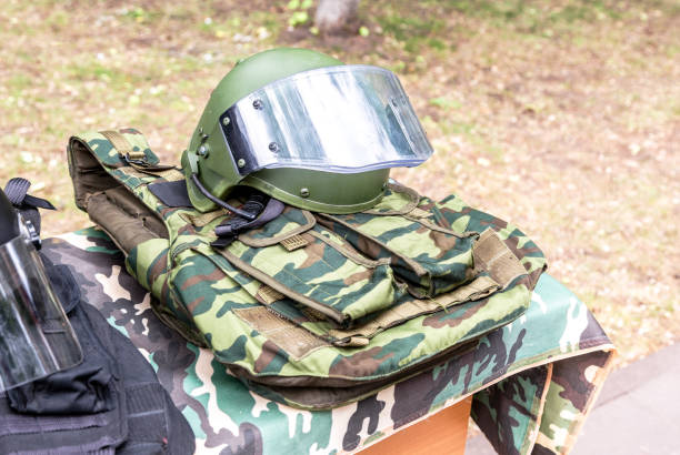 istock Army kevlar helmet to protect the head with protective goggles 2117287158
