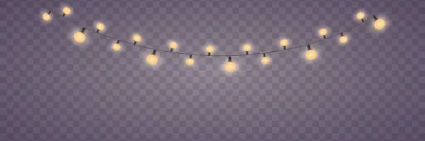 Vector illustration of Christmas lights on a transparent background. Christmas glowing garland.