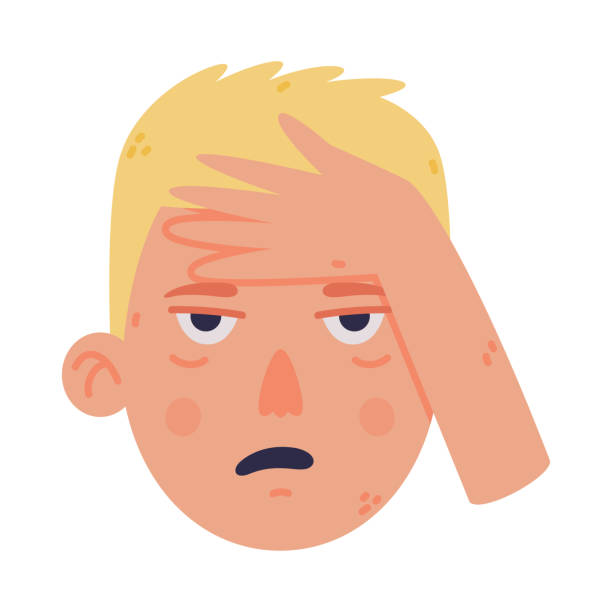 illustrazioni stock, clip art, cartoni animati e icone di tendenza di testa e viso dell'uomo con emozione di sollievo e illustrazione vettoriale del gesto della mano - phew