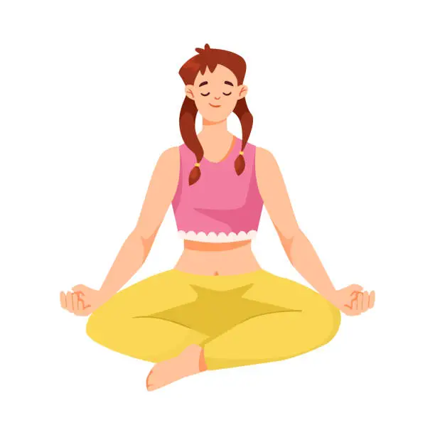 Vector illustration of Young Female Doing Sport Activity Sitting in Yoga Pose Vector Illustration