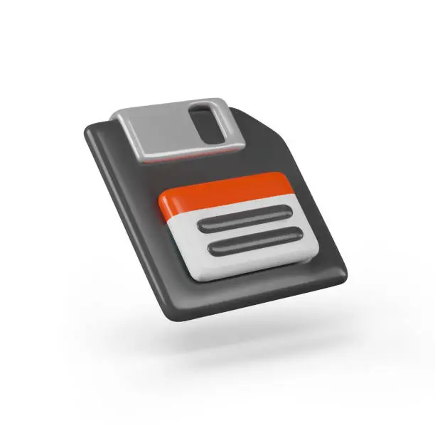 Vector illustration of Side view on realistic diskette. Concept of storing information on external drive