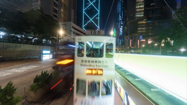 Hyper lapse on the upper deck inside a double-decker tram hong kong
