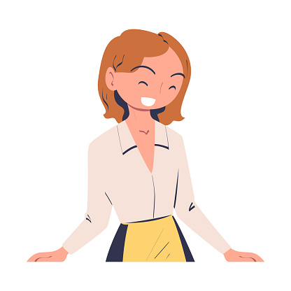 Happy Woman in Apron at Kitchen Standing and Smiling Looking at Someone Vector Illustration. Young Female Portrait Feeling Positive Emotion Concept