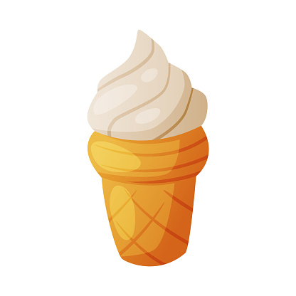 Sweet Ice Cream in Waffle Cup as Fast Food Dessert Vector Illustration. Mass-produced Sugary Treat and Ready to Eat Snack Concept