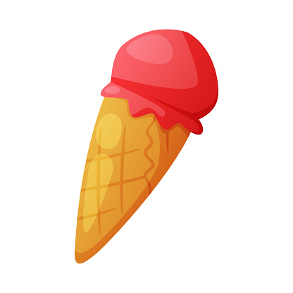Sweet Fruit Ice Cream in Waffle Cone as Fast Food Dessert Vector Illustration. Mass-produced Sugary Treat and Ready to Eat Snack Concept