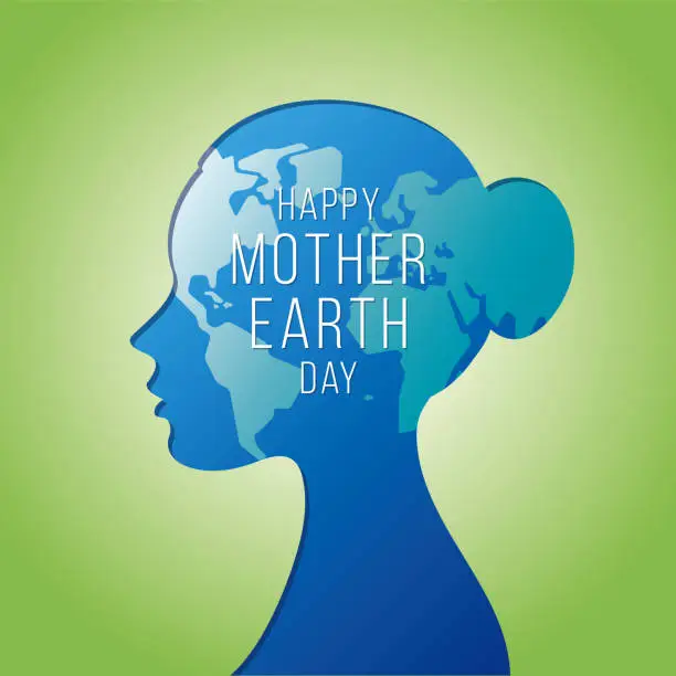 Vector illustration of Mother Earth Day poster with a paper cut woman head.