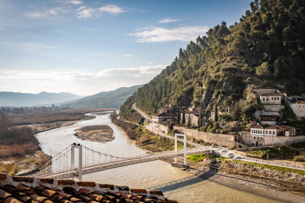 Foot bridge over River Osum in Berat in Albania