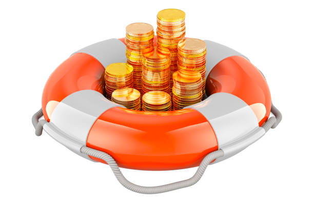 istock Lifebuoy with golden coins inside, 3D rendering 2117397855