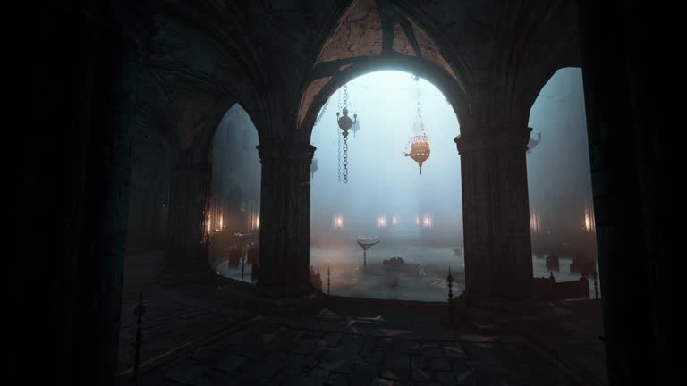 Enchanting ambiance dimly lit gothic cathedral