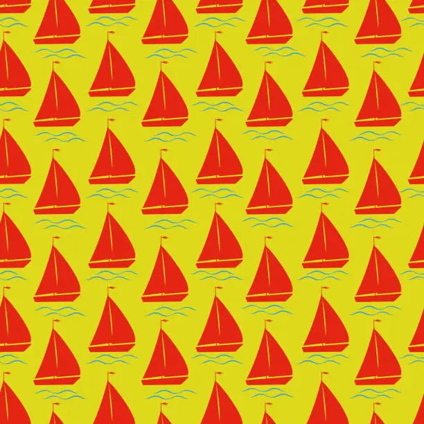 Vector illustration of Doodle maritime seamless vector pattern. Simple ship silhouette background. Regatta endless texture.