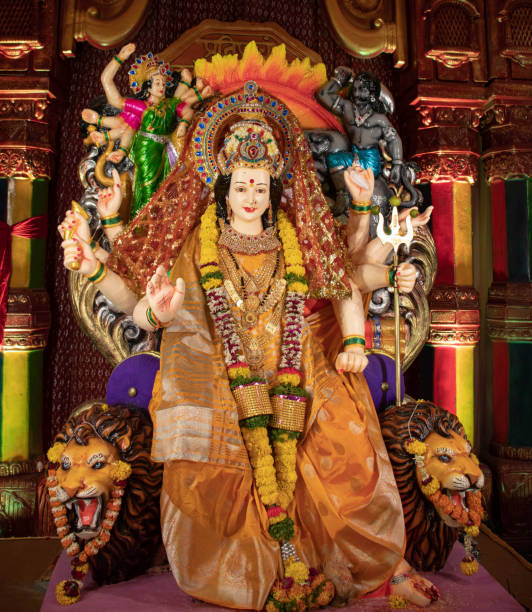 istock Maa Durga Face in Happy Durga Puja Subh Navratri background 2117430890