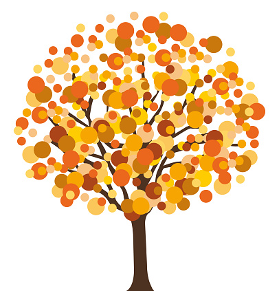 Orange and brown shades tree. Autumn collection. Hand drawn vector illustration II.
