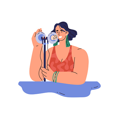 ASMR session with a content creator using dual microphones, vector illustration showing the joy of audio creativity and relaxation.