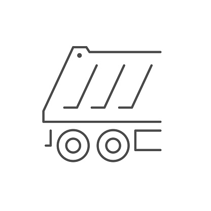 Dump truck line outline icon isolated on white. Vector illustration