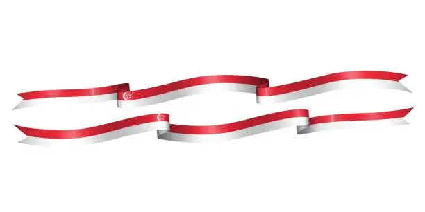 Vector illustration of set of flag ribbon with colors of Singapore for independence day celebration decoration