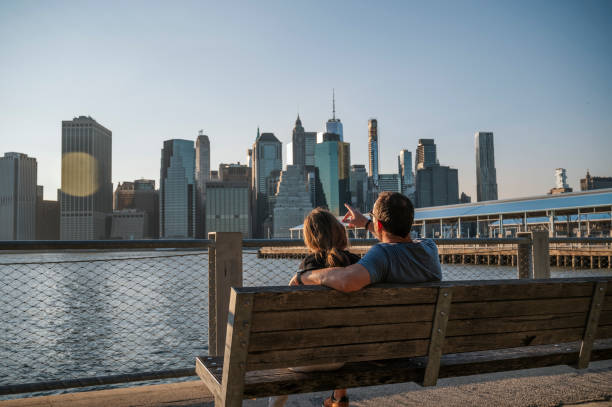 Couple Enjoying Manhattan Skyline View from Brooklyn