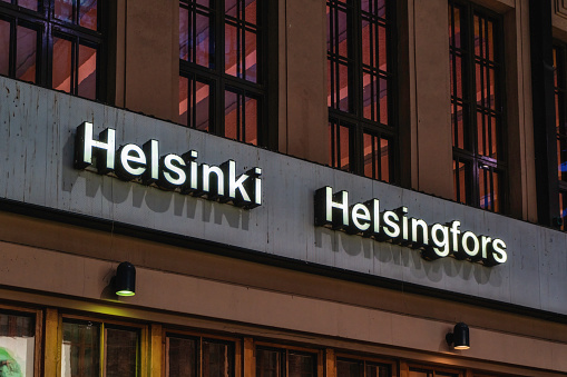 Interior Lamp Lights at Rautatieasema Train Station Helsinki, Finland.