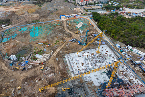 Bird's-eye view of a house construction site