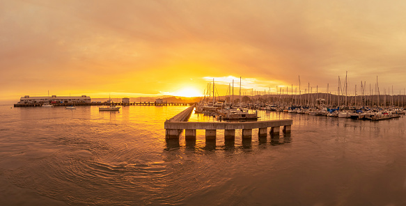Sunrise photo of the Monterey Marina in Monterey California.