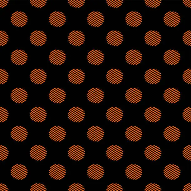 Vector illustration of Orange seamless polka dot pattern vector, Black background. Pencil drawing style