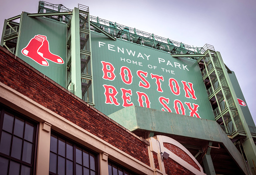 Boston, Ma, USA - March 20, 2024: The iconic architecture of the famous Fenway Park Stadium in Boston, Massachusetts, USA.