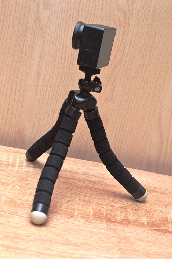 mobile action camera on tripods close-up