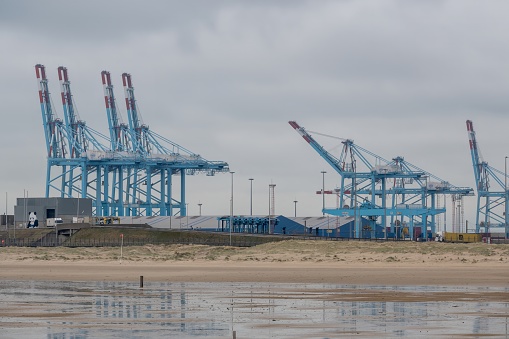port cranes at the port of zeebrugge in belgium