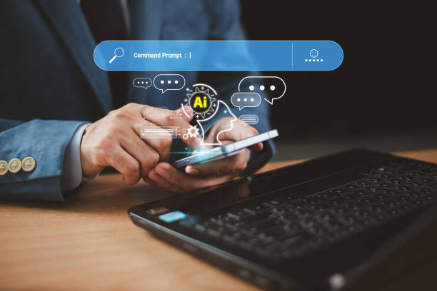 istock AI tech help business concept. Businessman connect robot Chat AI, command prompt generates futuristic transformation. Artificial intelligence technology assistance. Technology customer service 2117672123