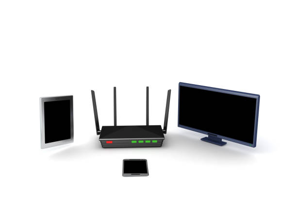 istock 3D Rendering of tv tablet phone and router 2117695270