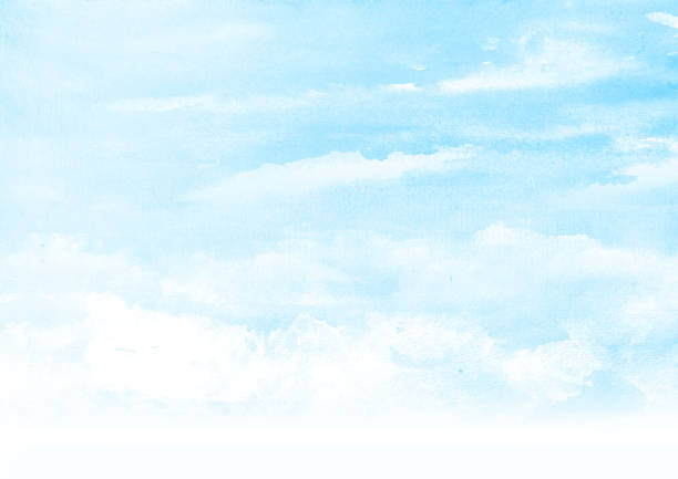 istock Blue morning sky with clouds. Watercolor illustration hand drawn background 2117703781