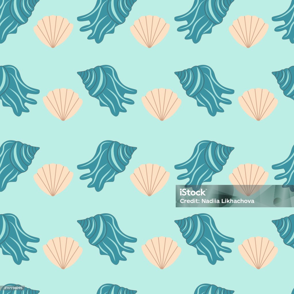 Shells Pattern Coastal Marine Seamless Pattern Hand Drawn Sea Shells Vector Set For Design In ...