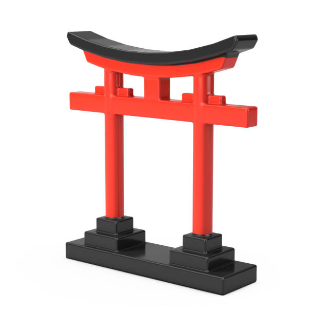 Red Wooden Japanese Traditional Torii Gate on a white background. 3d Rendering
