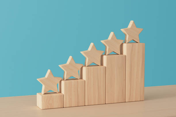 istock Wood Block Five Quality Stars Shape. 3d Rendering 2117742269