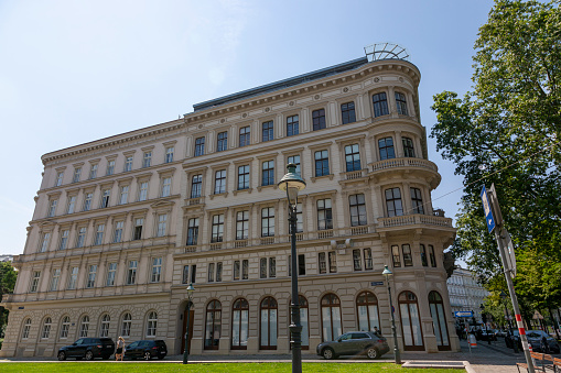 Vienna, Austria - June 19, 2023: The house on Robert Stolz Square where composer Robert Stolz lived