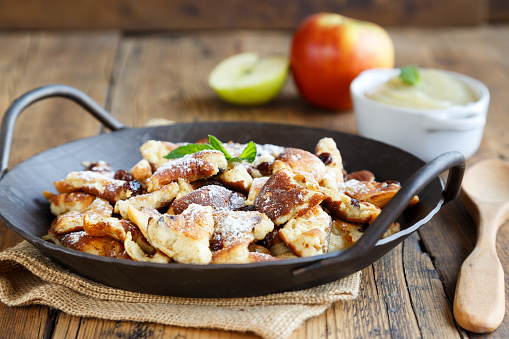 Kaiserschmarrn in an iron pan