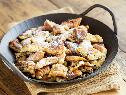 Kaiserschmarrn in an iron pan