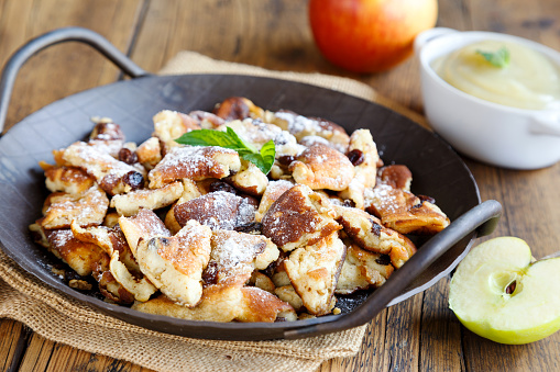 Kaiserschmarrn in an iron pan