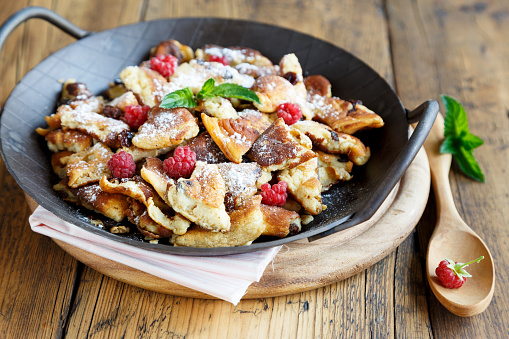 Kaiserschmarrn in an iron pan