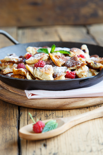 Kaiserschmarrn in an iron pan