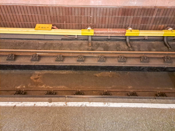 Railway underground tunnel which install running and conductor rail about the subway in Czech. Selective focus. High quality photo