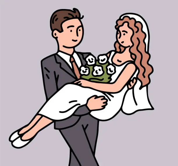 Vector illustration of Happy bride and groom