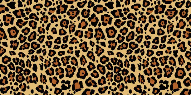 Vector illustration of Luxury leopard fur seamless pattern. Fashion fabric design with animal skin texture. Tribal African safari background.