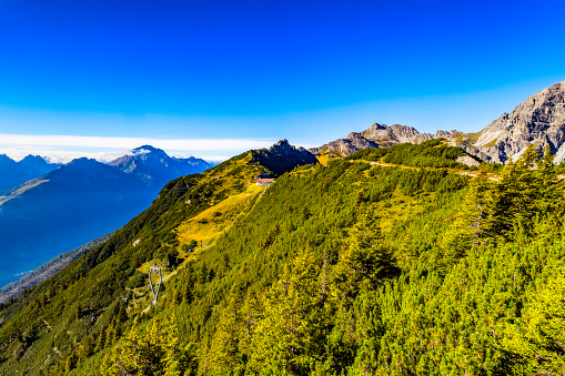 View of mountain alpine landscape from Austria on a sunny day