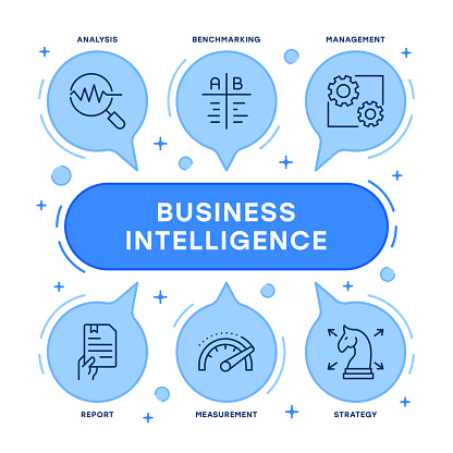 Business Intelligence vector infographic design with editable stroke line icons